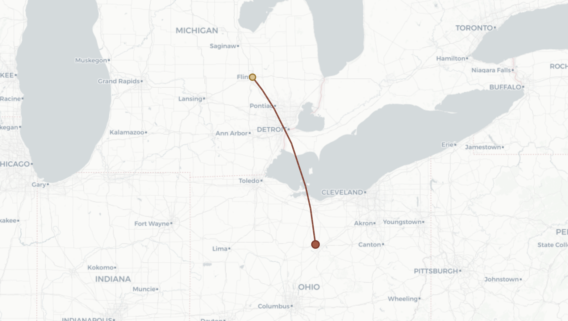 Migration map for Donald's Generation: Flint, Michigan → Mansfield, Ohio